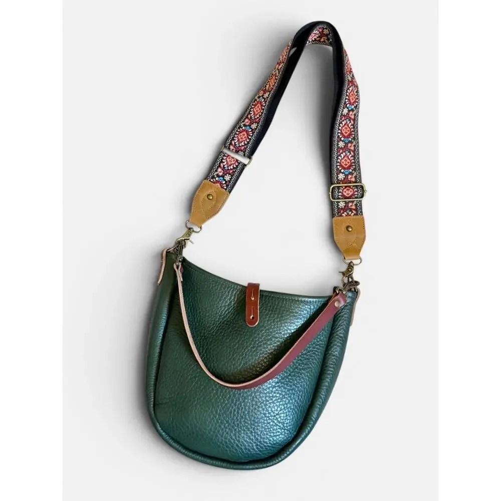 Go Forth Goods Celeste Leather Hobo Crossbody Shoulder Bag Forest Green Saddle